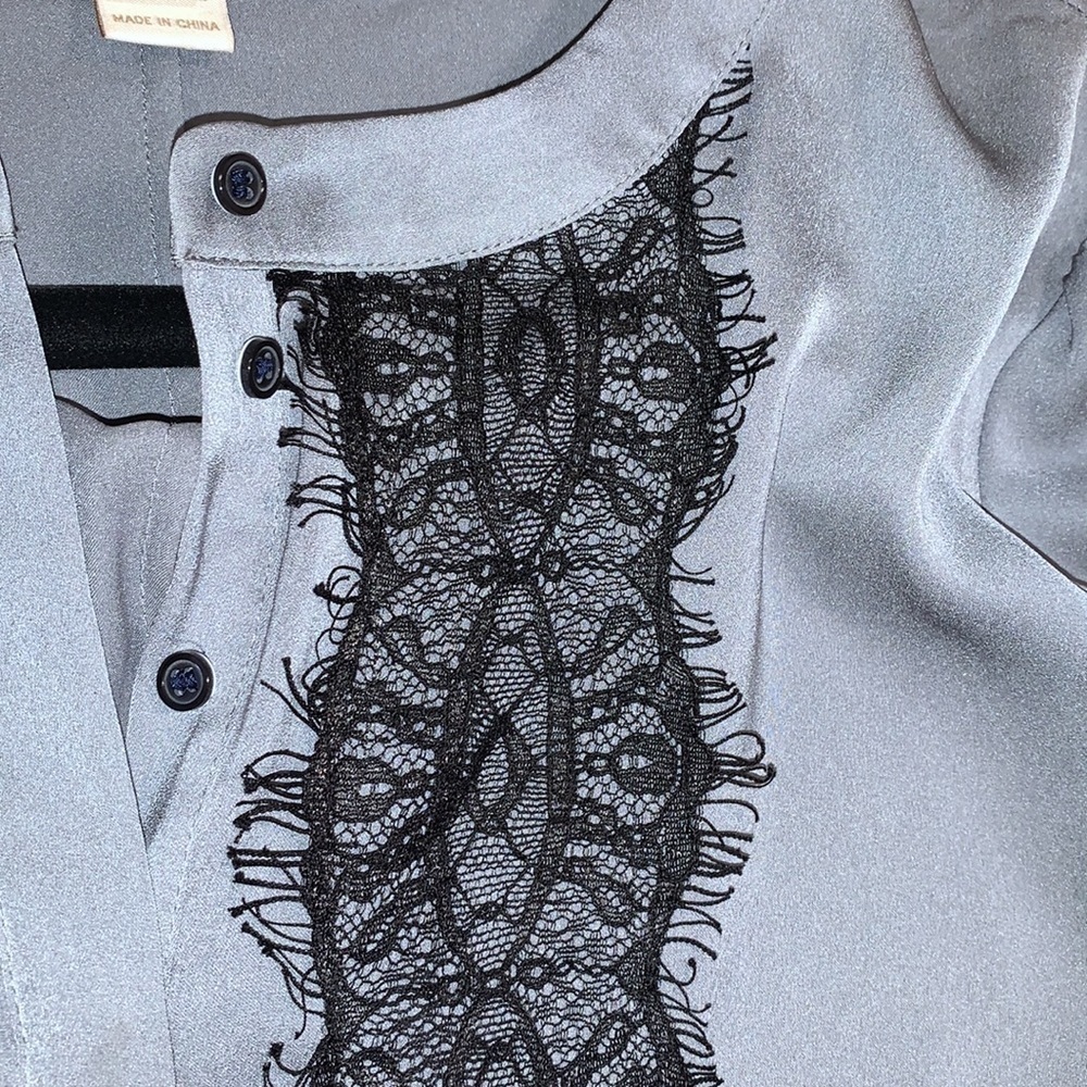 J. Crew Gray Blouse with Black Lace, sz Medium - Picture 10 of 16